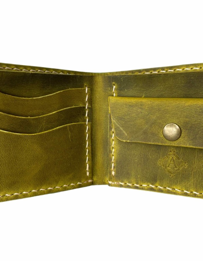 Luxury olive green leather wallet with coin pocket
