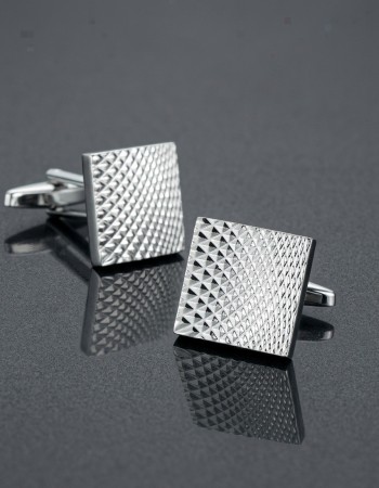 Engraved Silver-Tone Square Cufflinks