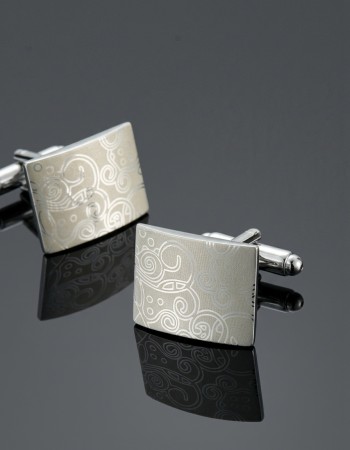 Rectangular Engraved Curved Cufflinks