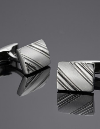 Rectangular Cufflinks with Diagonal Grooves