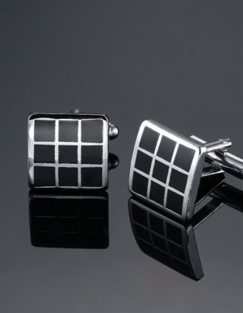 Square Black Cufflinks with Grid