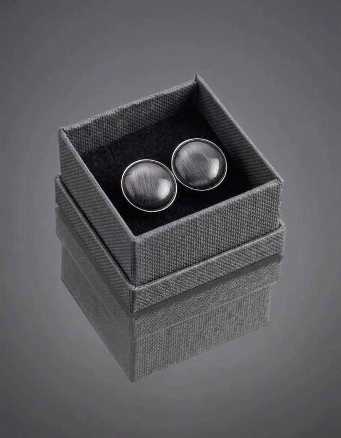 Black Round Cufflinks with Stone