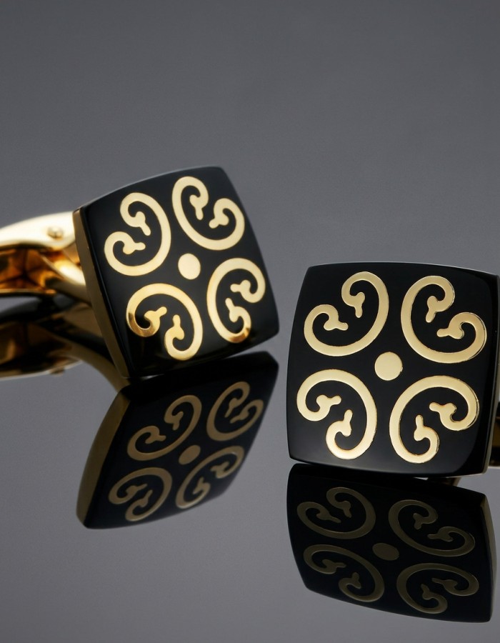 Luxury black cufflinks with gold detailing