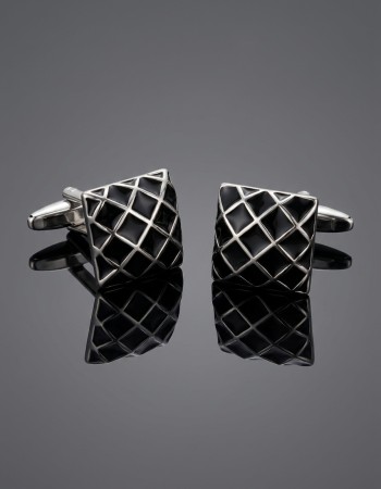Luxury black cufflinks with silver grid